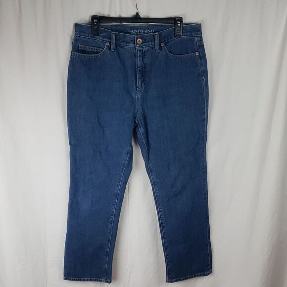 Land's End Women's 12 High Rise Straight Blue Jeans - Picture 1 of 11